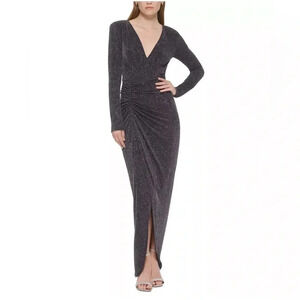 VINCE CAMUTO Gown plus size 16w Navy Metallic Threaded Long Sleeve NWT